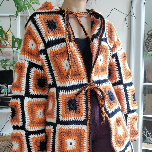 Vintage Jackets & Blazers - Vintage Handmade Granny Square Crochet  Sweater